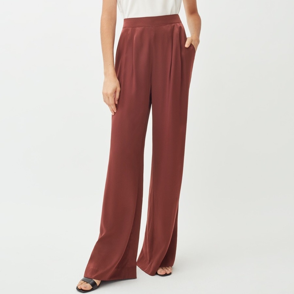 cuyana charmeuse wide leg silk pants terracotta 10